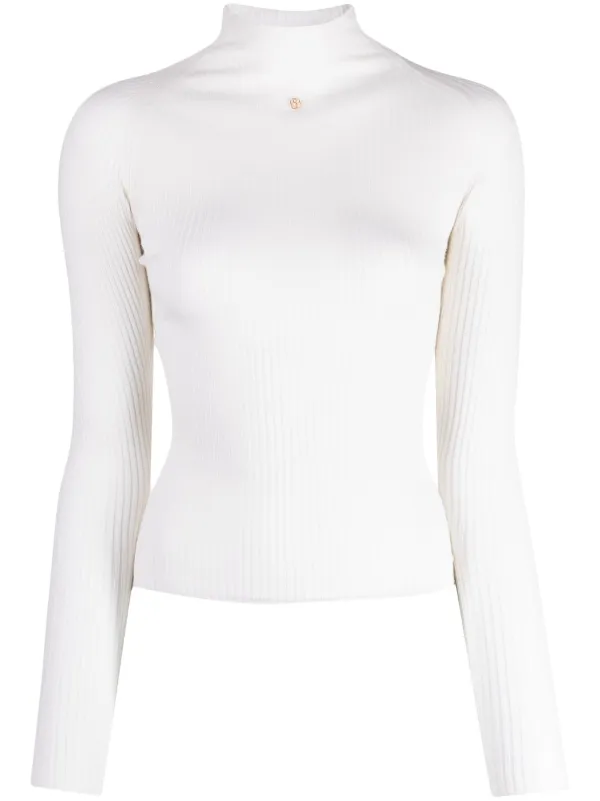 Bally Mock-neck Ribbed-knit Jumper in White