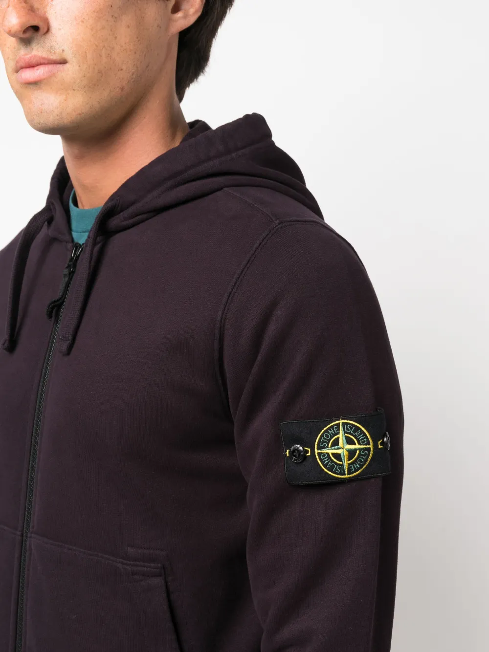 Stone Island Compass-patch Zipped Cotton Hoodie | Blue