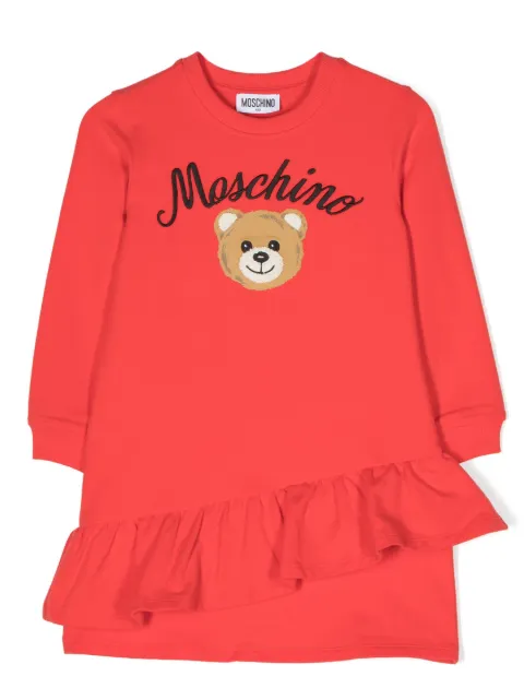 Moschino Kids logo-embroidered ruffled A-line dress