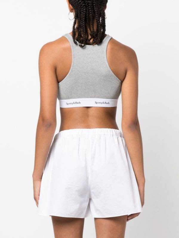 White Logo Ribbed Sports Bra