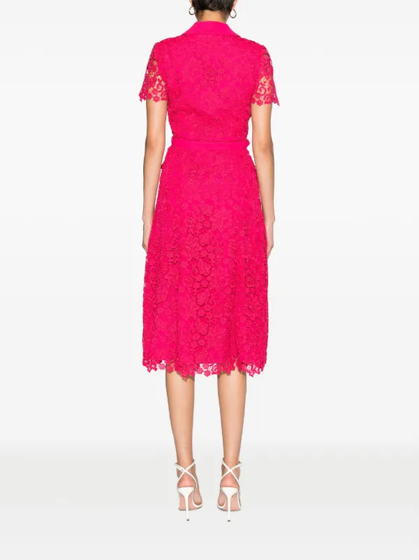 Self-Portrait Belted Lace Midi Dress | Pink | FARFETCH Self-Portrait Belted Lace Midi Dress | Pink | FARFETCH