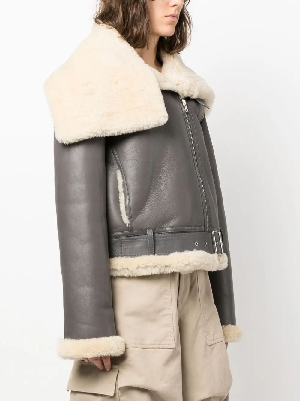  Jw Anderson Jacke Fleece-collar Leather Coat - Grey 