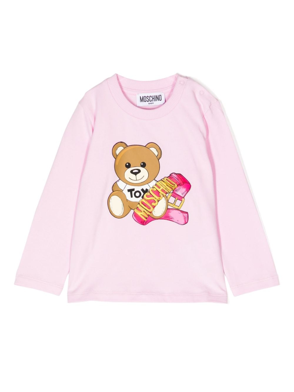 Moschino Babies' Leo Teddy Long-sleeved T-shirt In 粉色