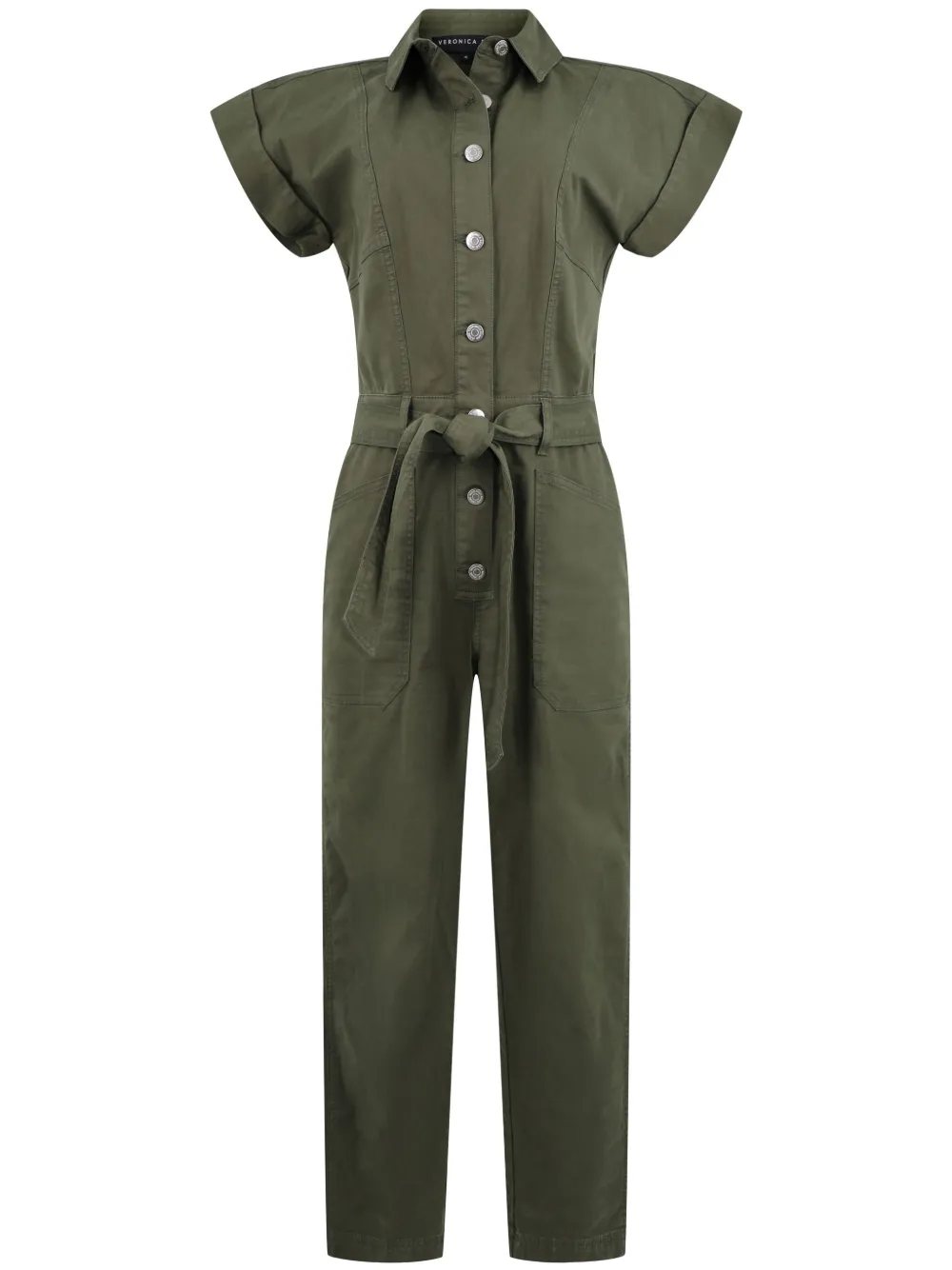 Veronica Beard Eakin Cropped Belted Cotton-blend Twill Jumpsuit In Multi
