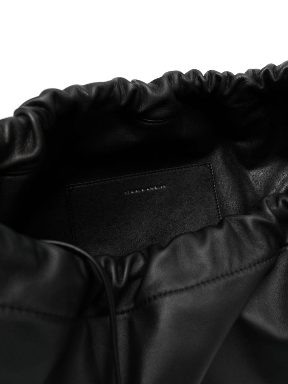 Shop Studio Amelia Drawstring Leather Shoulder Bag In 黑色