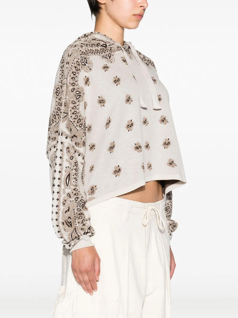 Amiri Bandana Print Knit Hoodie With Logo Embroidery In Neutrals