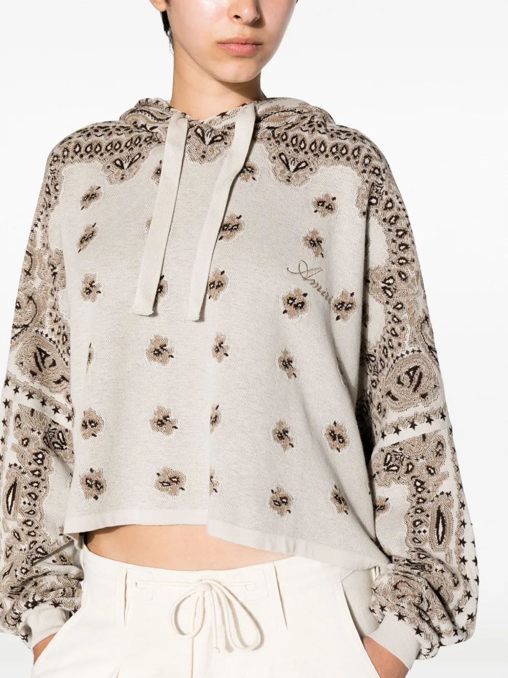 Amiri Bandana Print Knit Hoodie With Logo Embroidery In Neutrals