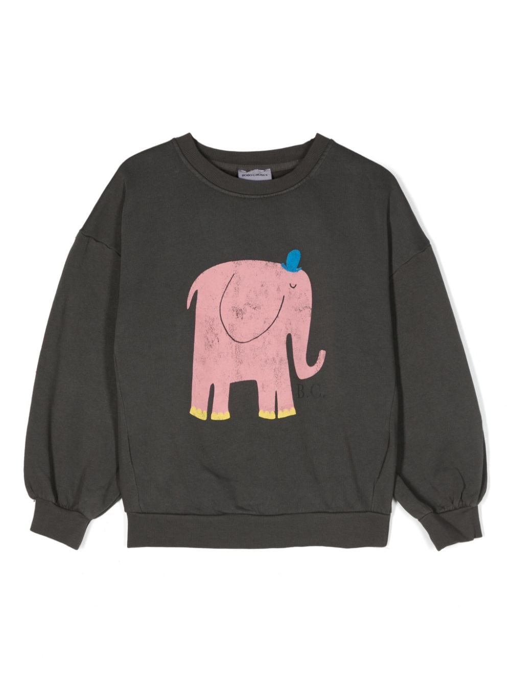 Bobo Choses Kids' Grey Sweatshirt Forgirl With Elephant And Logo In Anthracite Grey