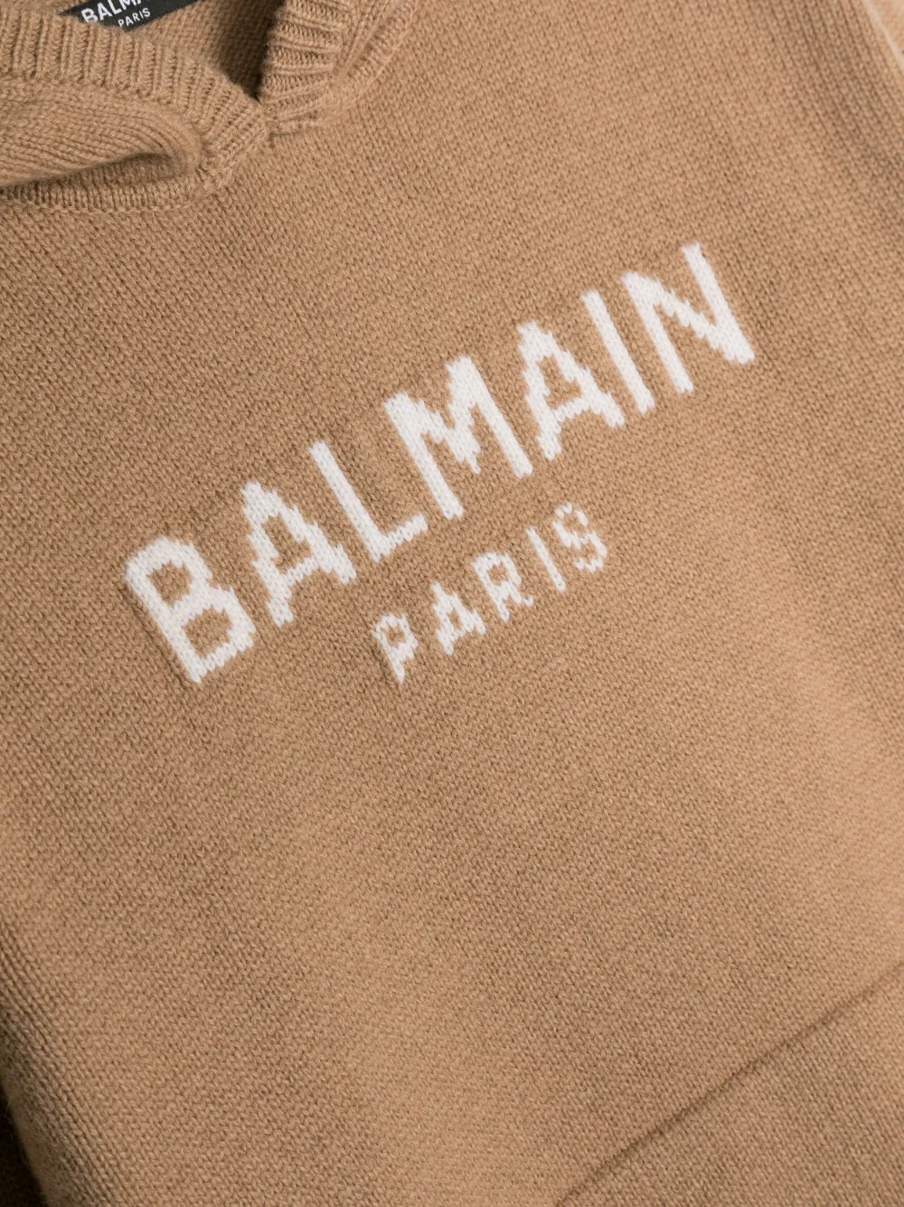  Balmain Kids Intarsia-knitted Logo Hoodie - Brown 