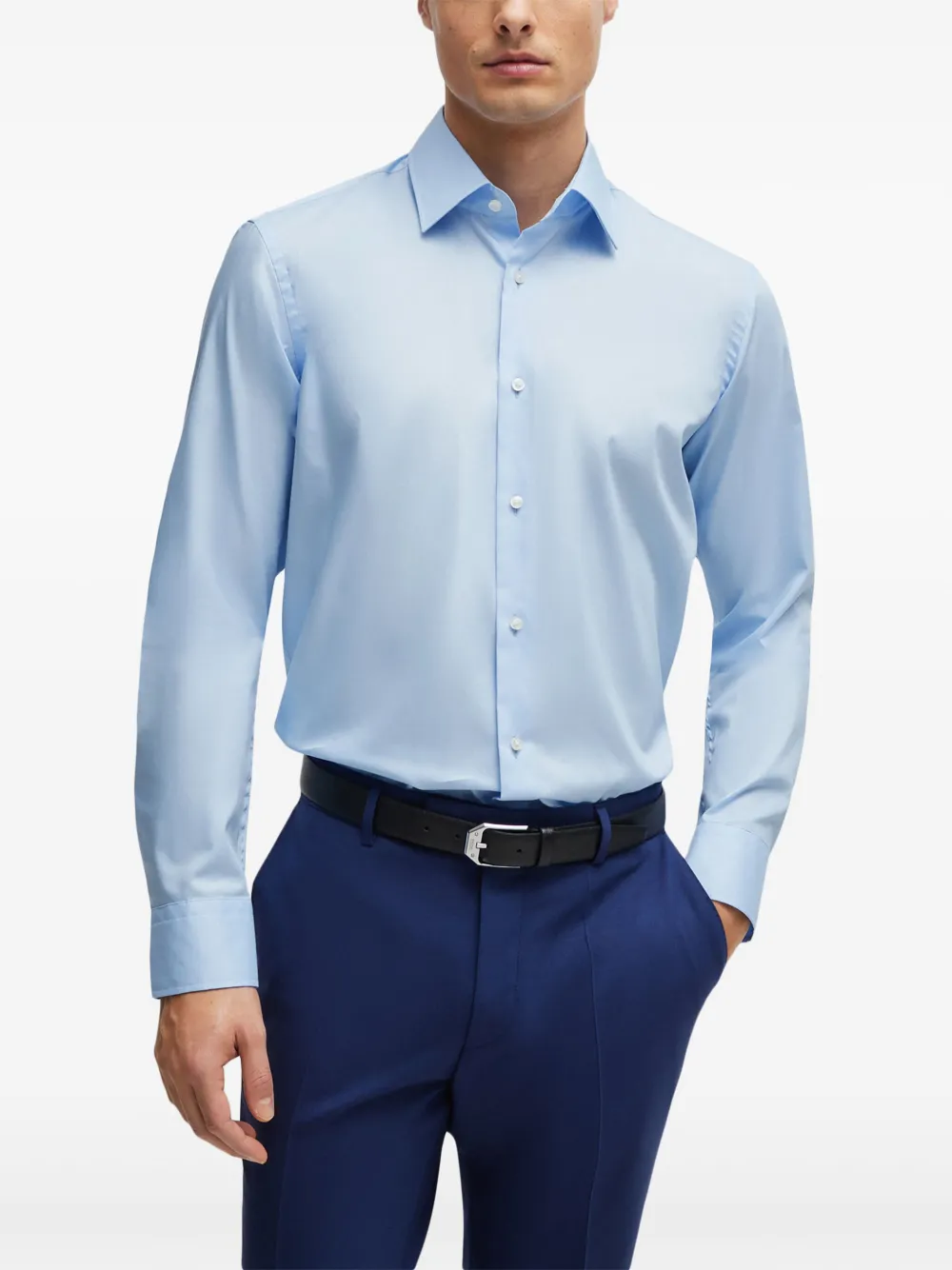 Shop Hugo Boss Button-up Cotton Shirt In Blue