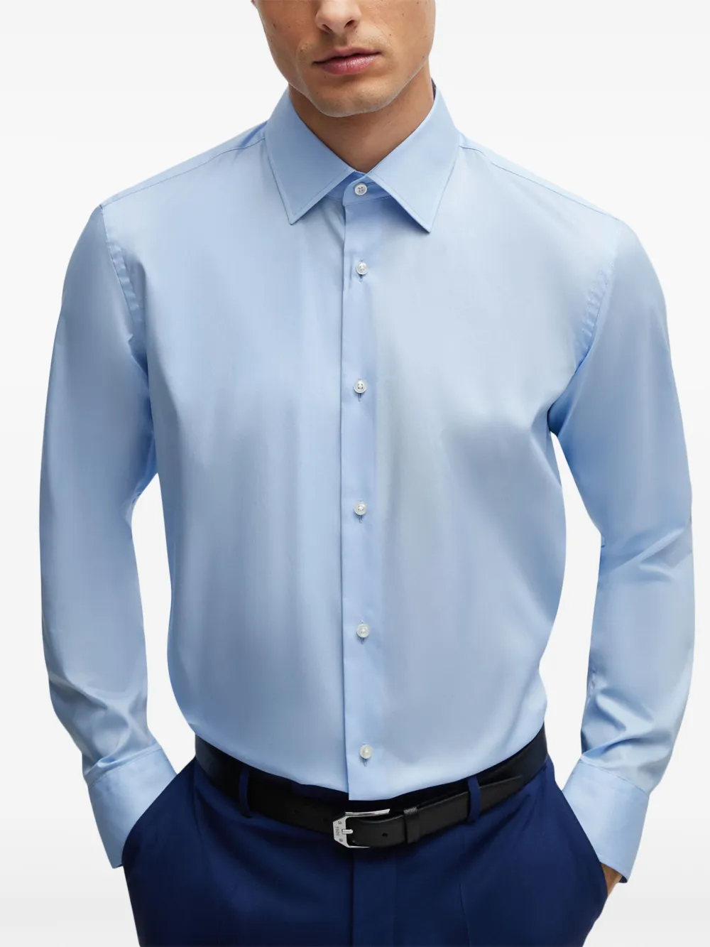 Shop Hugo Boss Button-up Cotton Shirt In Blue