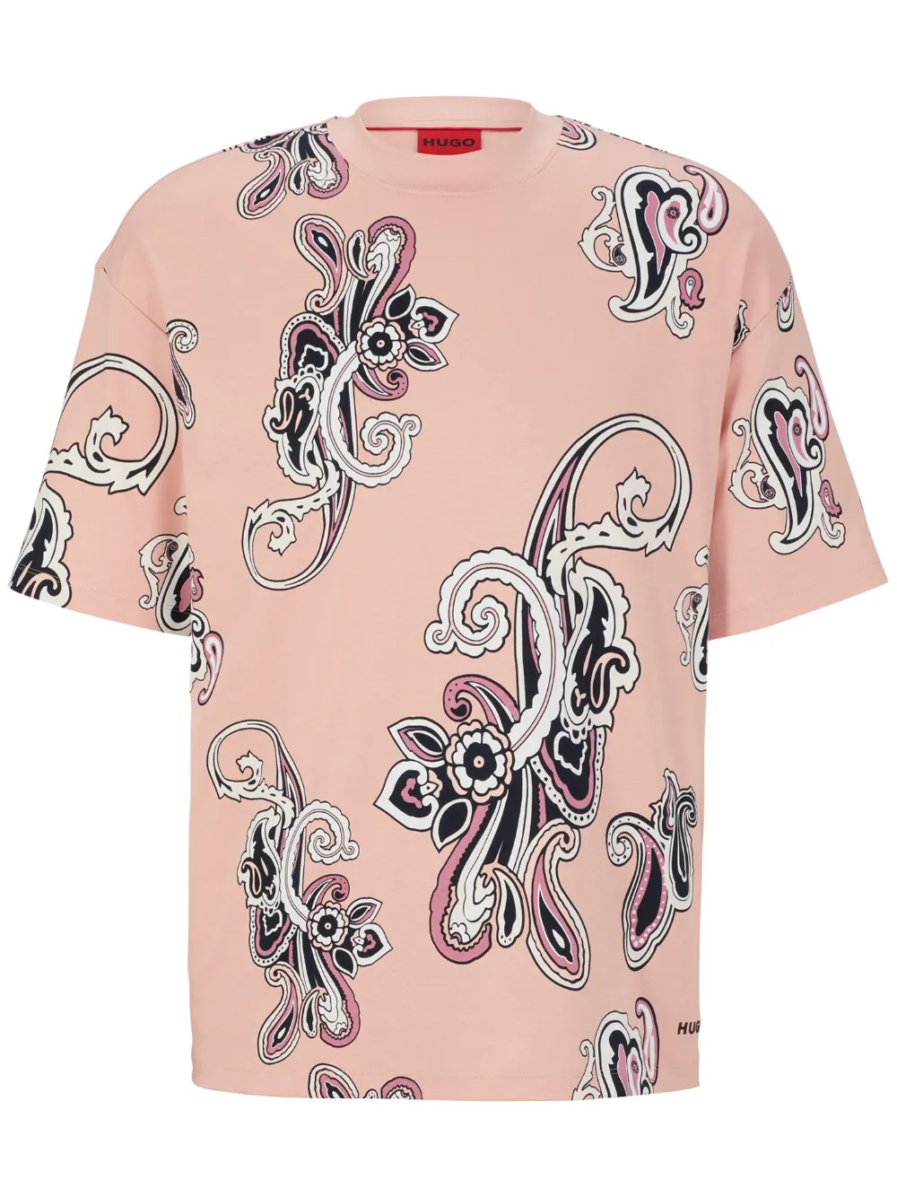 HUGO Camiseta de algodão com estampa gráfica | Rosa | Image 1