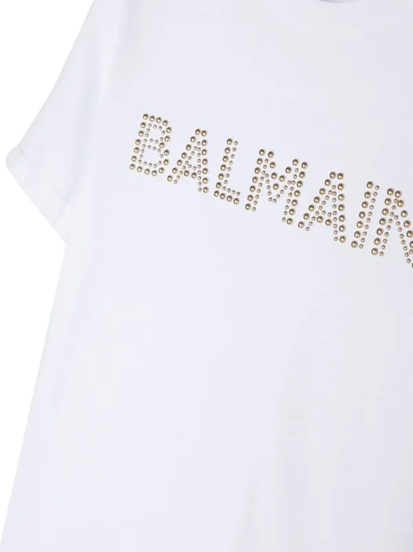 Balmain Kids stud-embellished Logo Cotton T-shirt | White