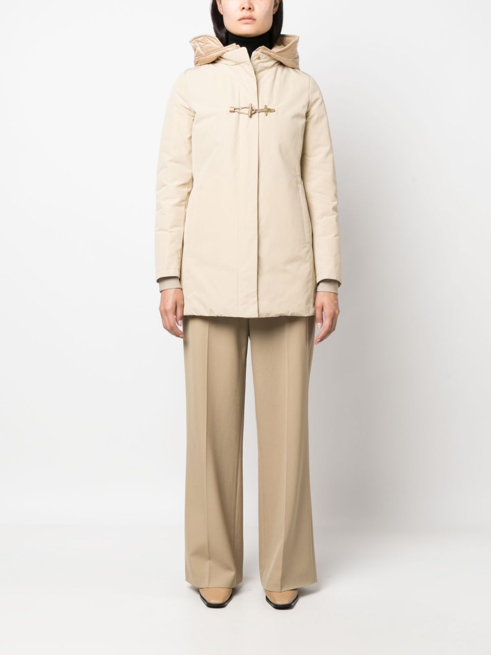 Fay toggle-fastening detail hooded coat - Beige