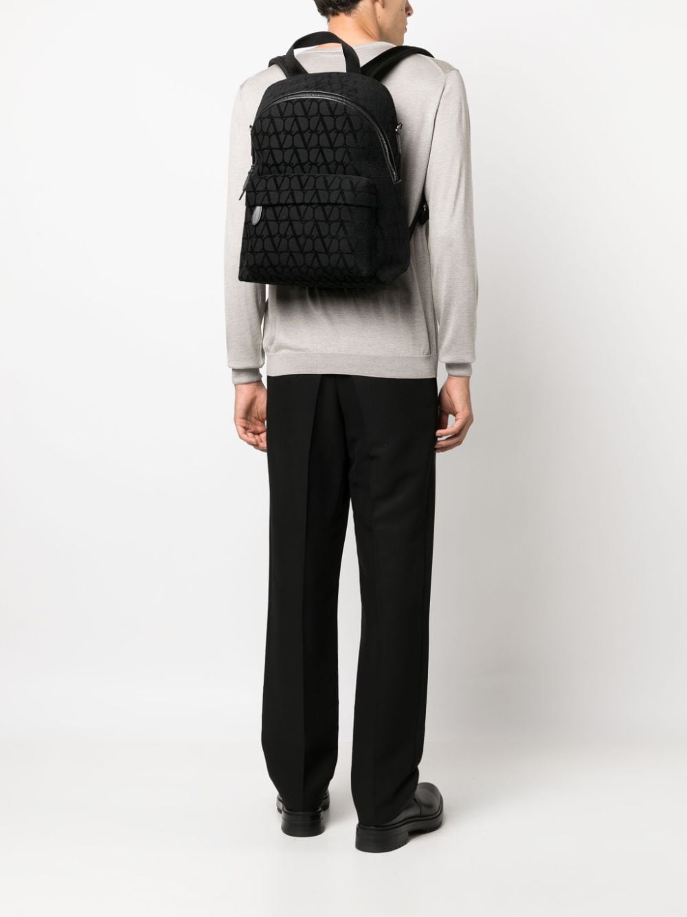 Shop Valentino Toile Iconographe Leather-trim Backpack In Black