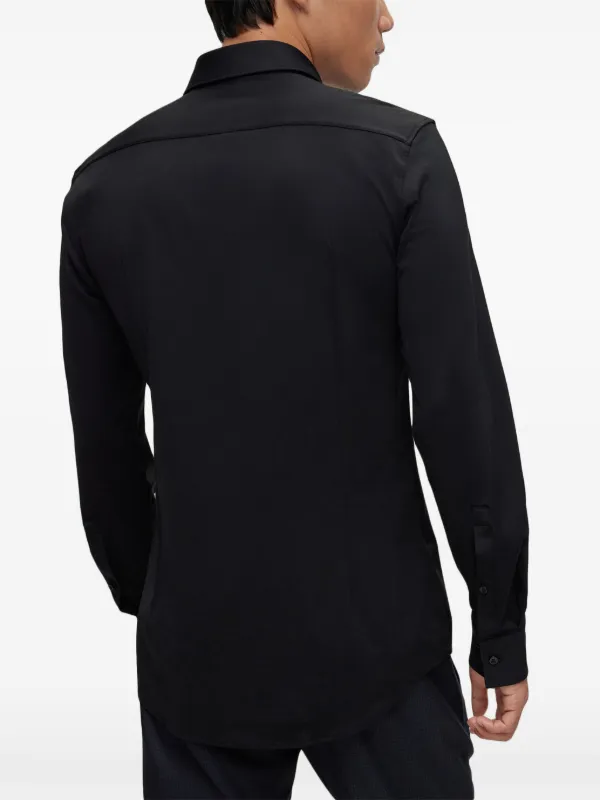 HUGO Stretch button-up Shirt | Black | FARFETCH GE