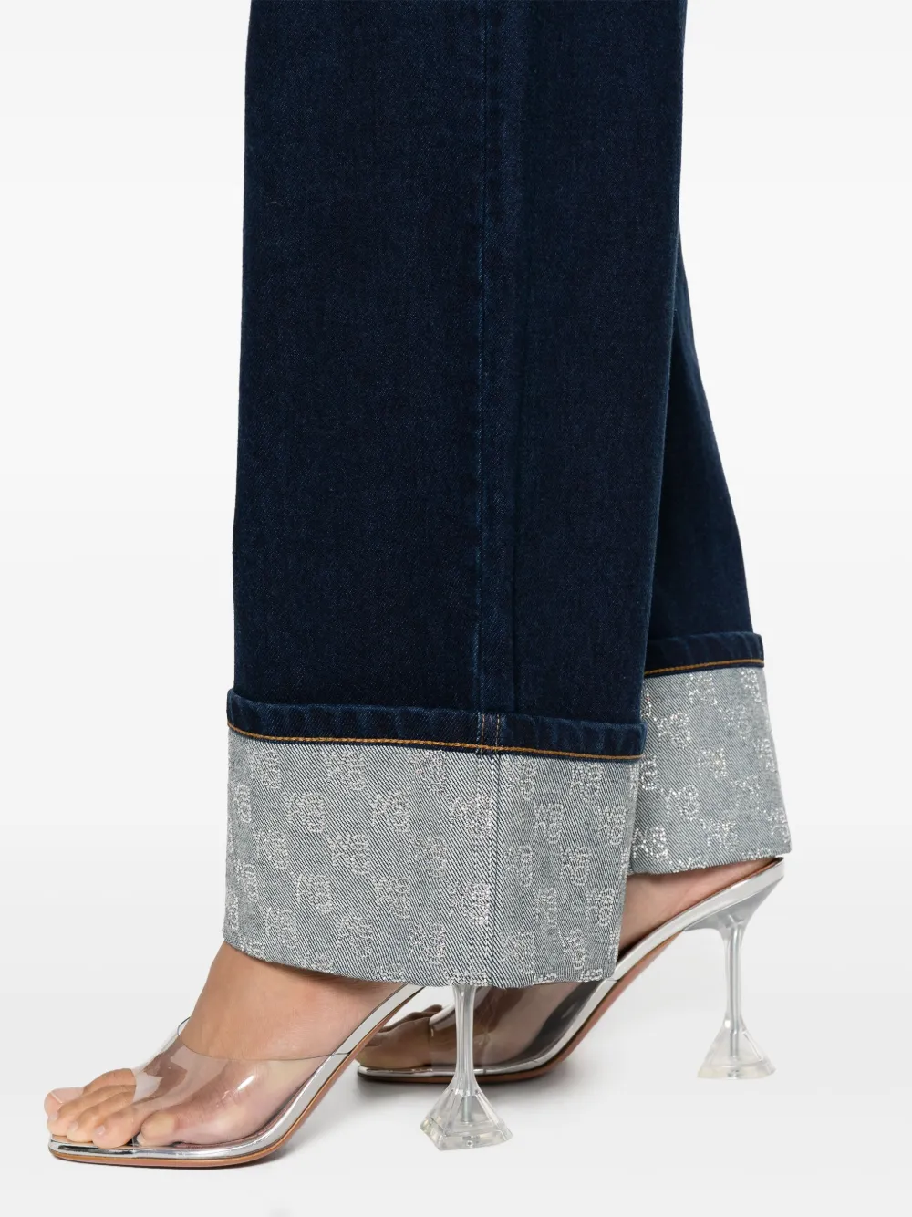 Shop Alexander Wang Crystal Embellished-cuffs Wide-leg Jeans In Blue