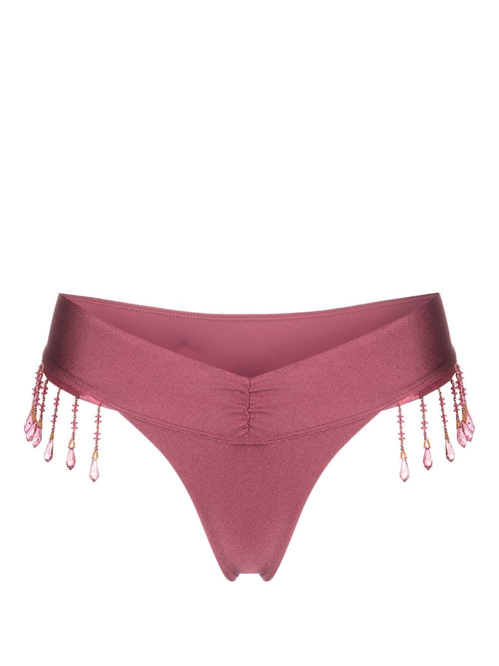 Frankies Bikinis Bead-embellished Bikini Bottoms In Pink
