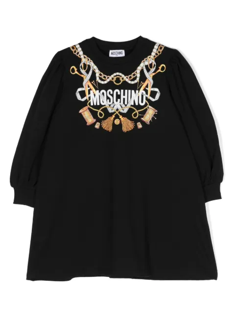 Moschino Kids sewing-print long-sleeved cotton dress