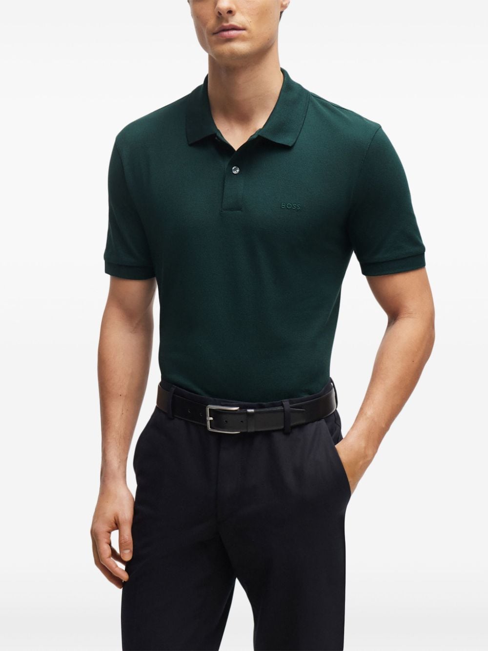 Shop Hugo Boss Logo-embroidered Polo Shirt In Green