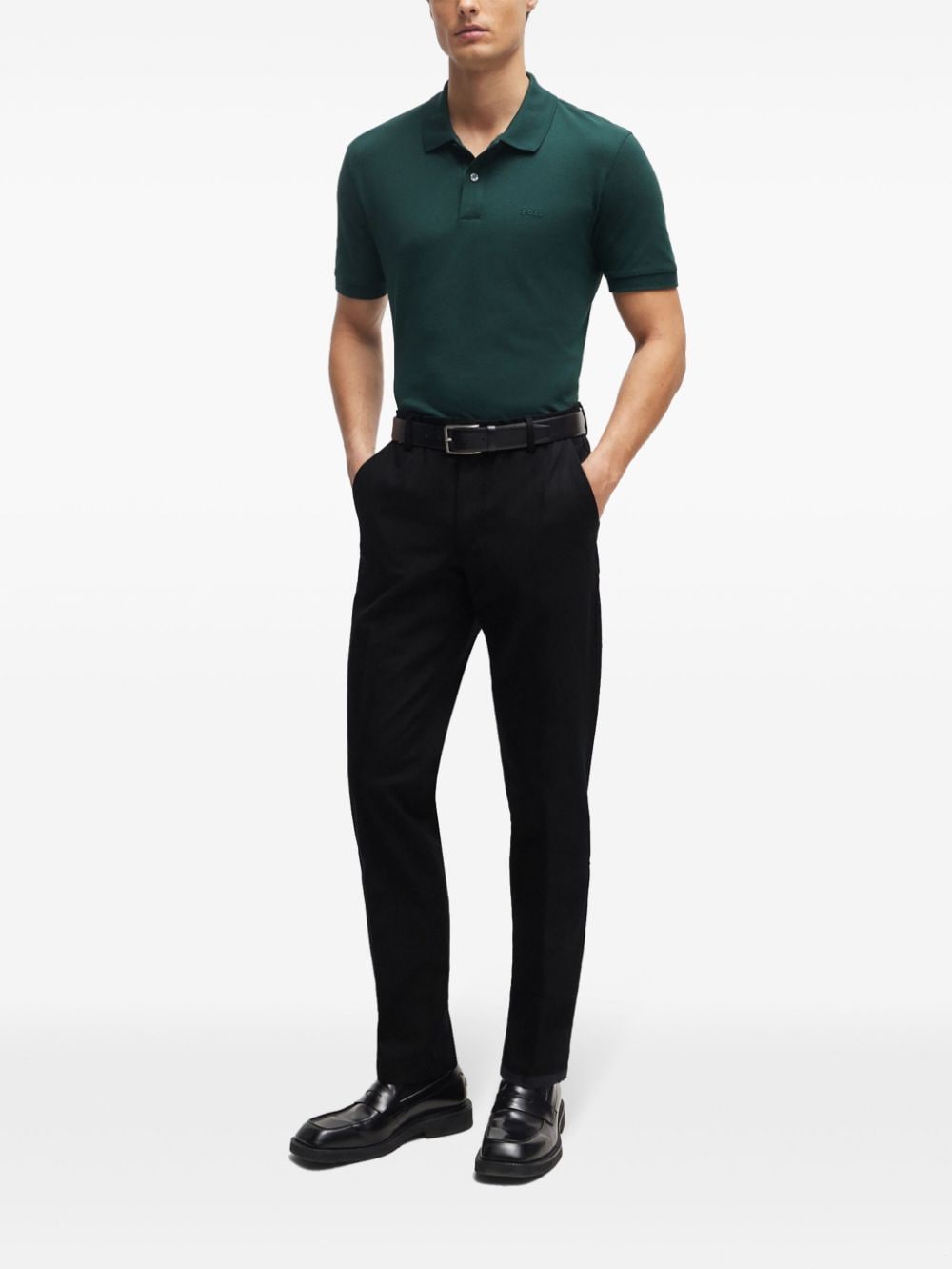 Shop Hugo Boss Logo-embroidered Polo Shirt In Green