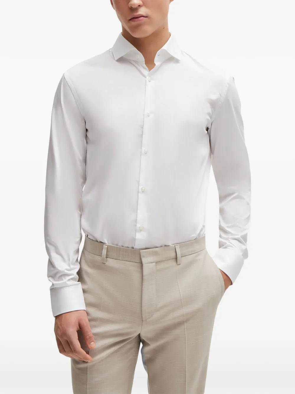 Hugo Boss Spread-collar Cotton Shirt In White