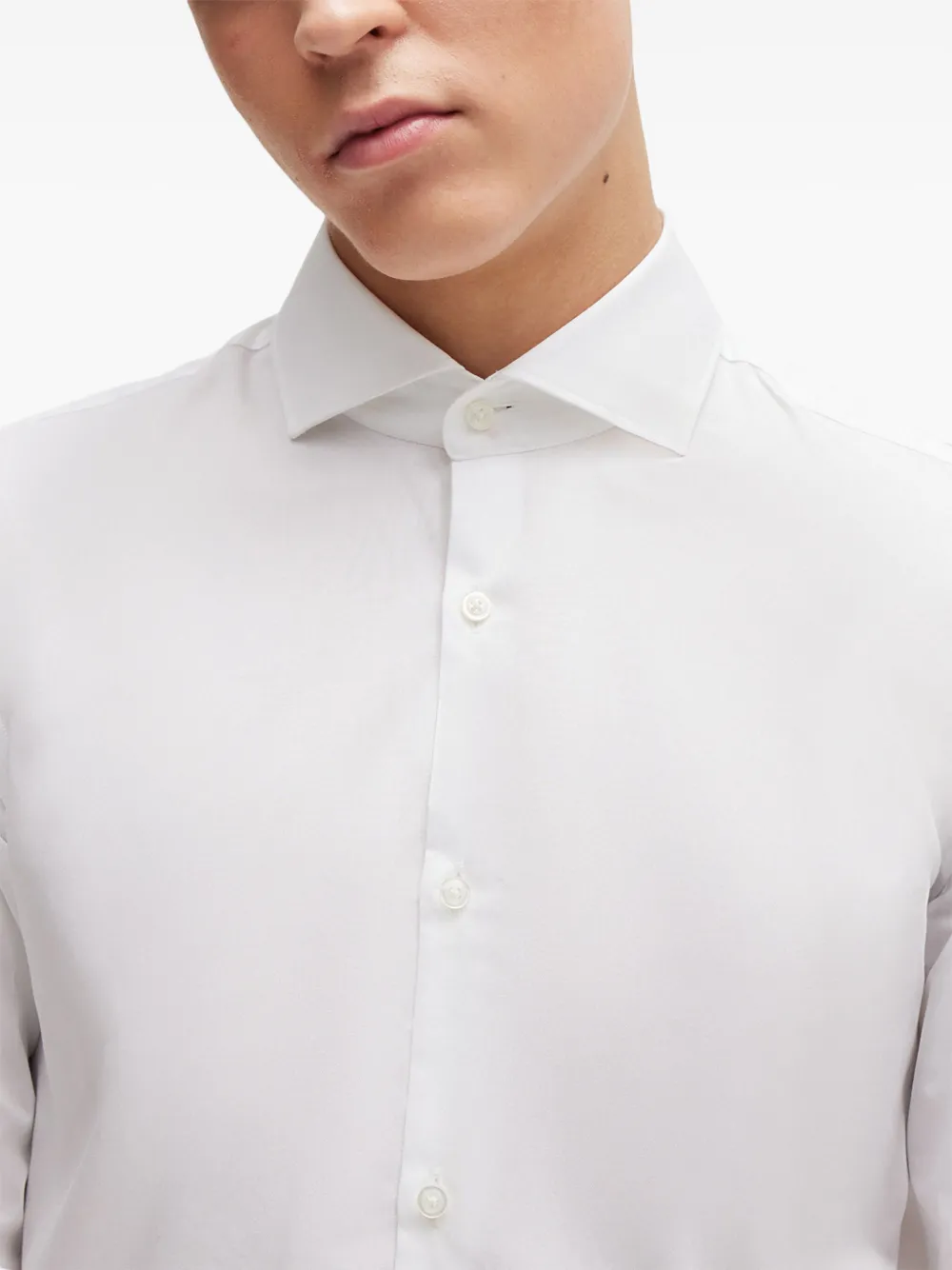 Hugo Boss Spread-collar Cotton Shirt In White