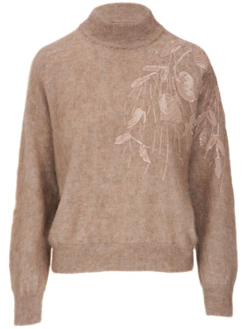 Brunello Cucinelli floral-embroidered mock-neck jumper Women