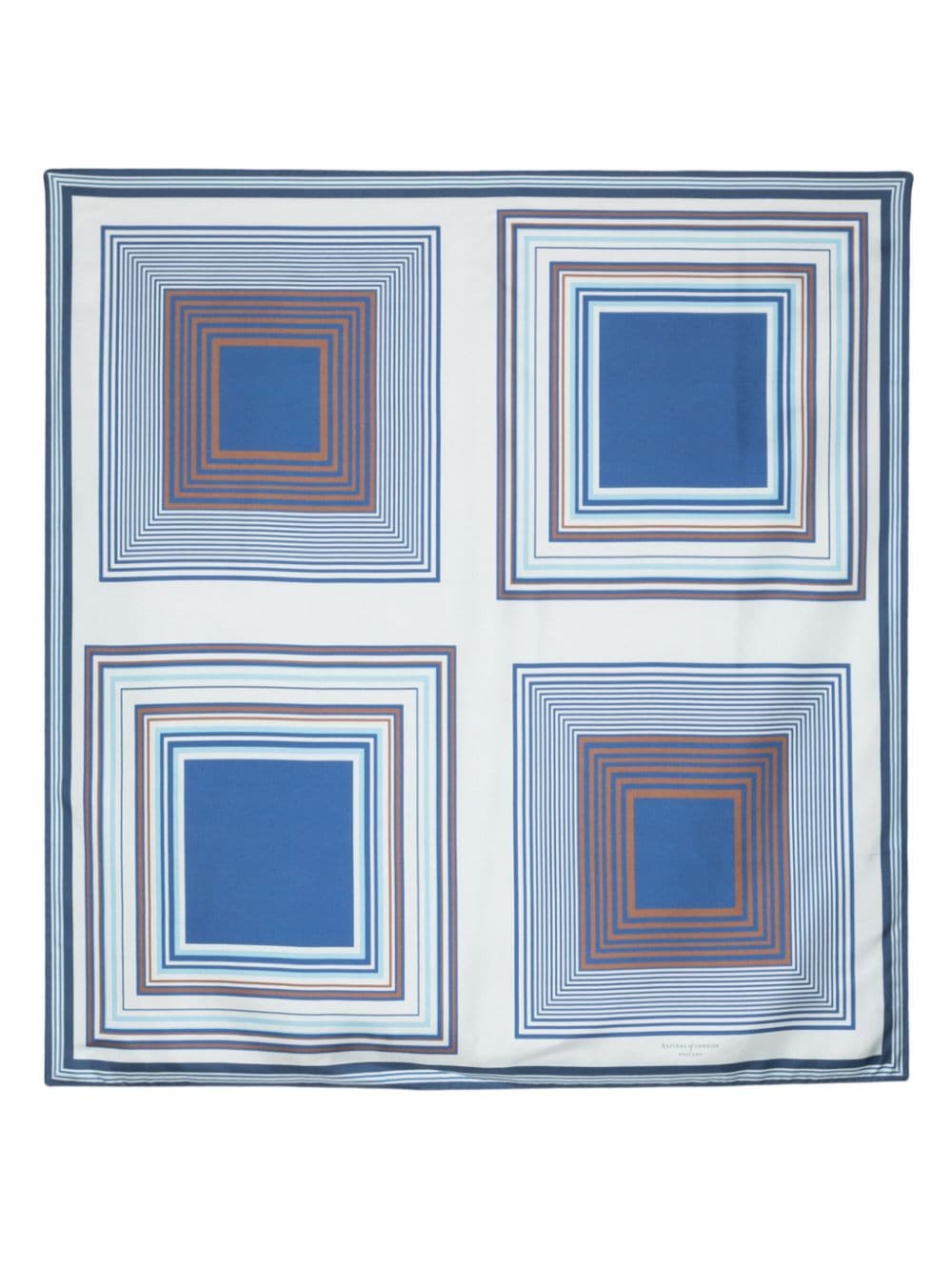 Aspinal Of London Mirrored Squares Silk Scarf In Blue