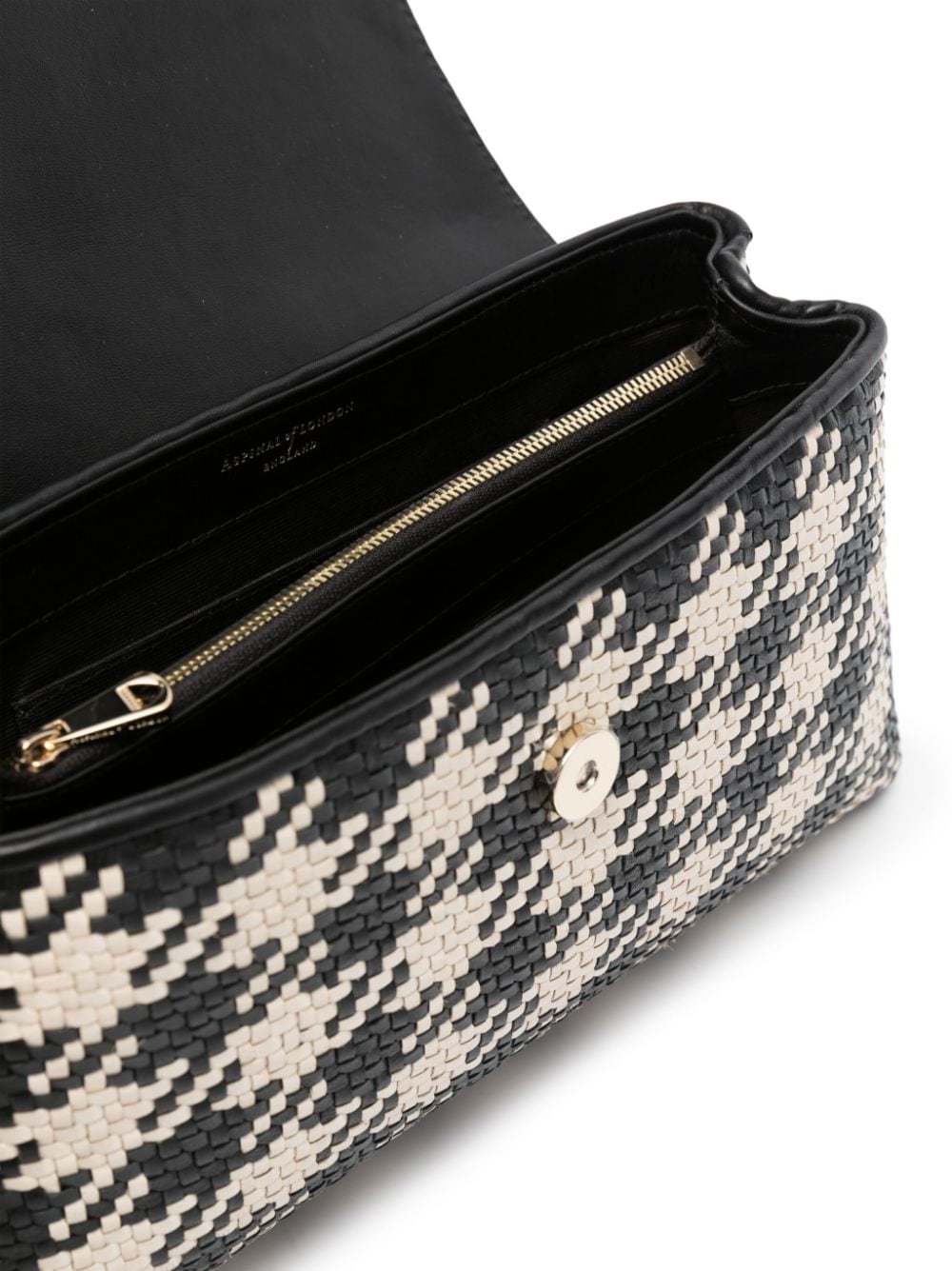 Shop Aspinal Of London Woven Houndstooth Leather Clutch In Schwarz