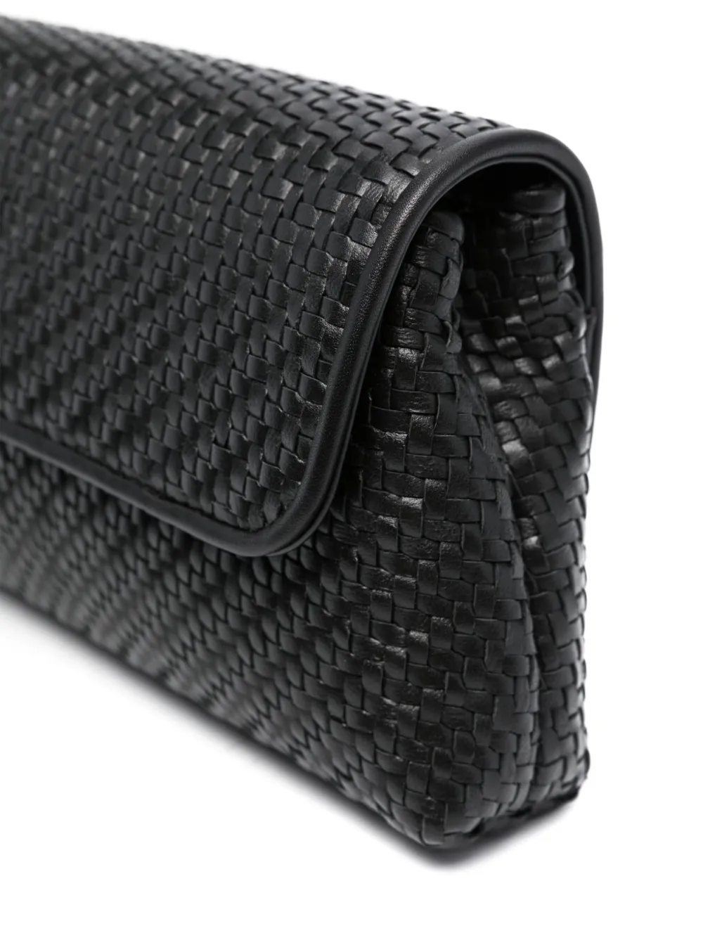 Shop Aspinal Of London Diagonal-weave Leather Clutch Bag In Black