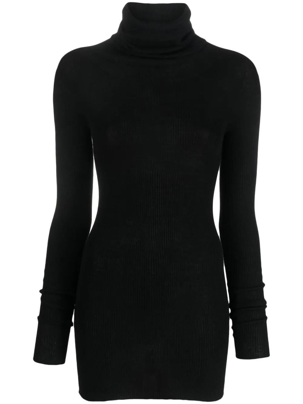 Rick Owens Ribbed-knit Wool Minidress In Black