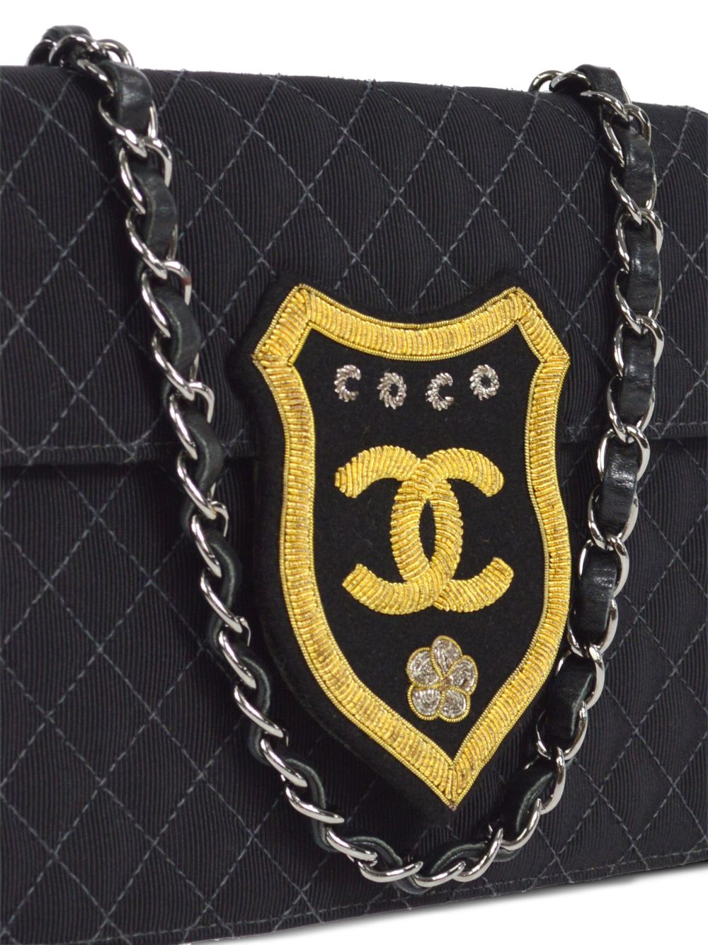 CHANEL 2005 emblem-patch denim shoulder bag Women