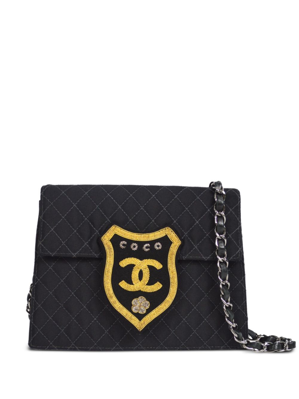 CHANEL 2005 emblem-patch denim shoulder bag Women