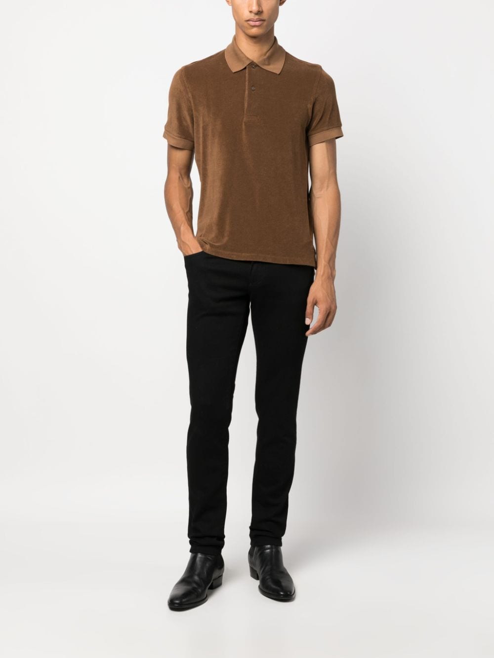 TOM FORD Poloshirt met fluwelen effect - Bruin