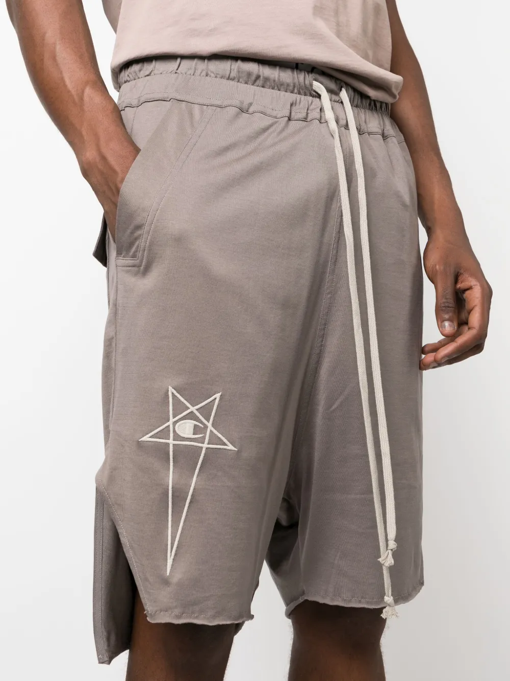 Rick Owens X Champion Beveled Pods logo-embroidered Cotton Shorts