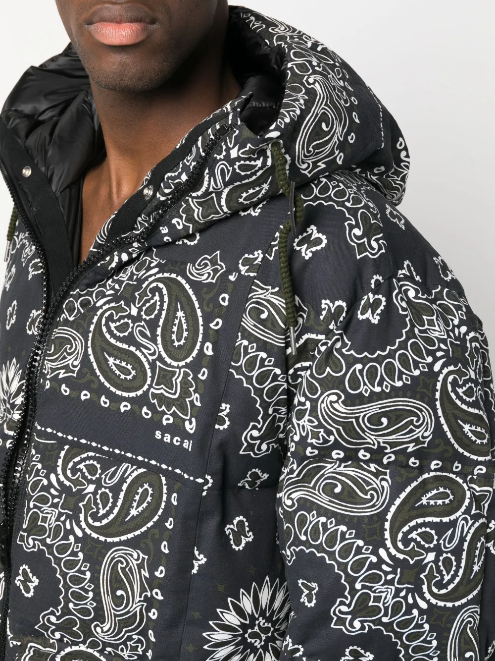 Sacai Bandana Print Quilted Cotton Shirt Jacket in Gray