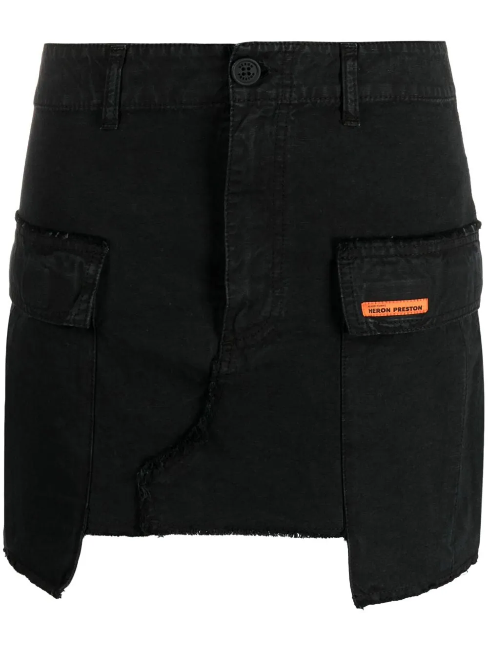 Heron Preston Distressed Rebuilt Denim Cargo Skirt In Black