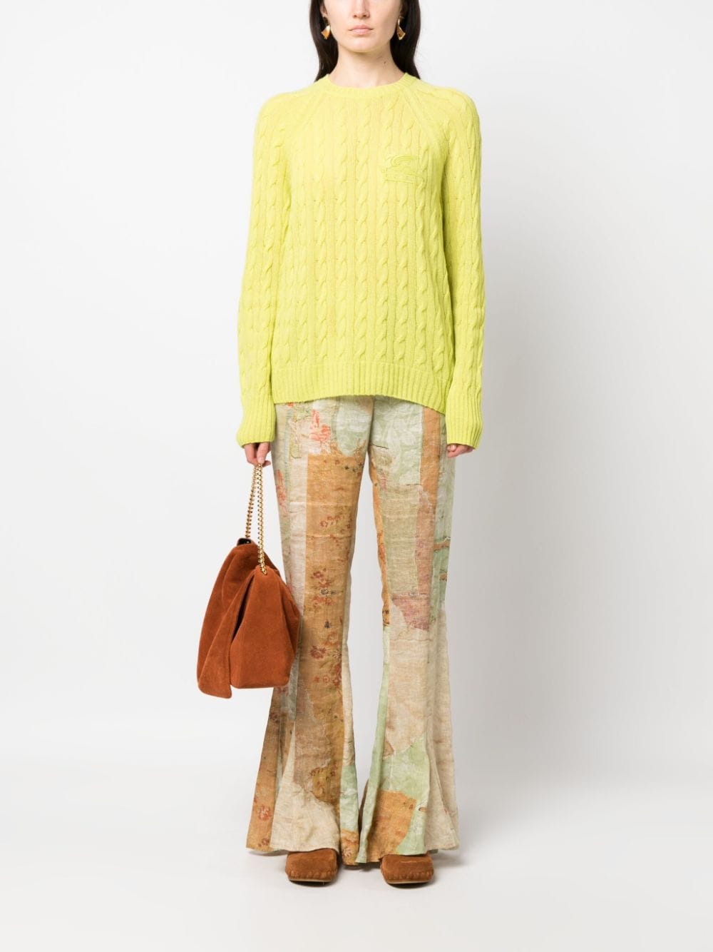 ETRO logo-embroidered cable-knit jumper - Groen