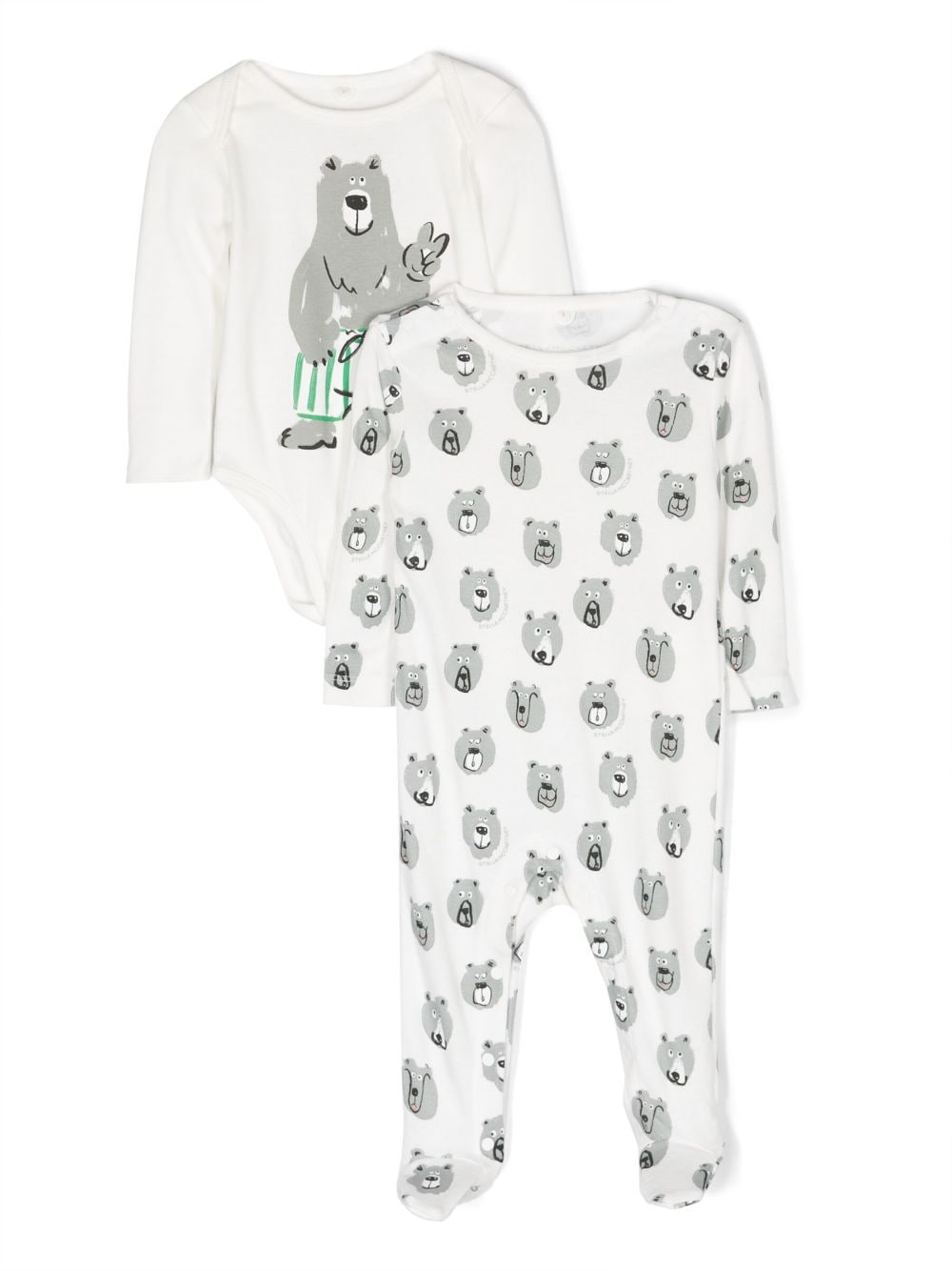 Stella Mccartney Bear-print Cotton Babygrow (set Of Two) In White