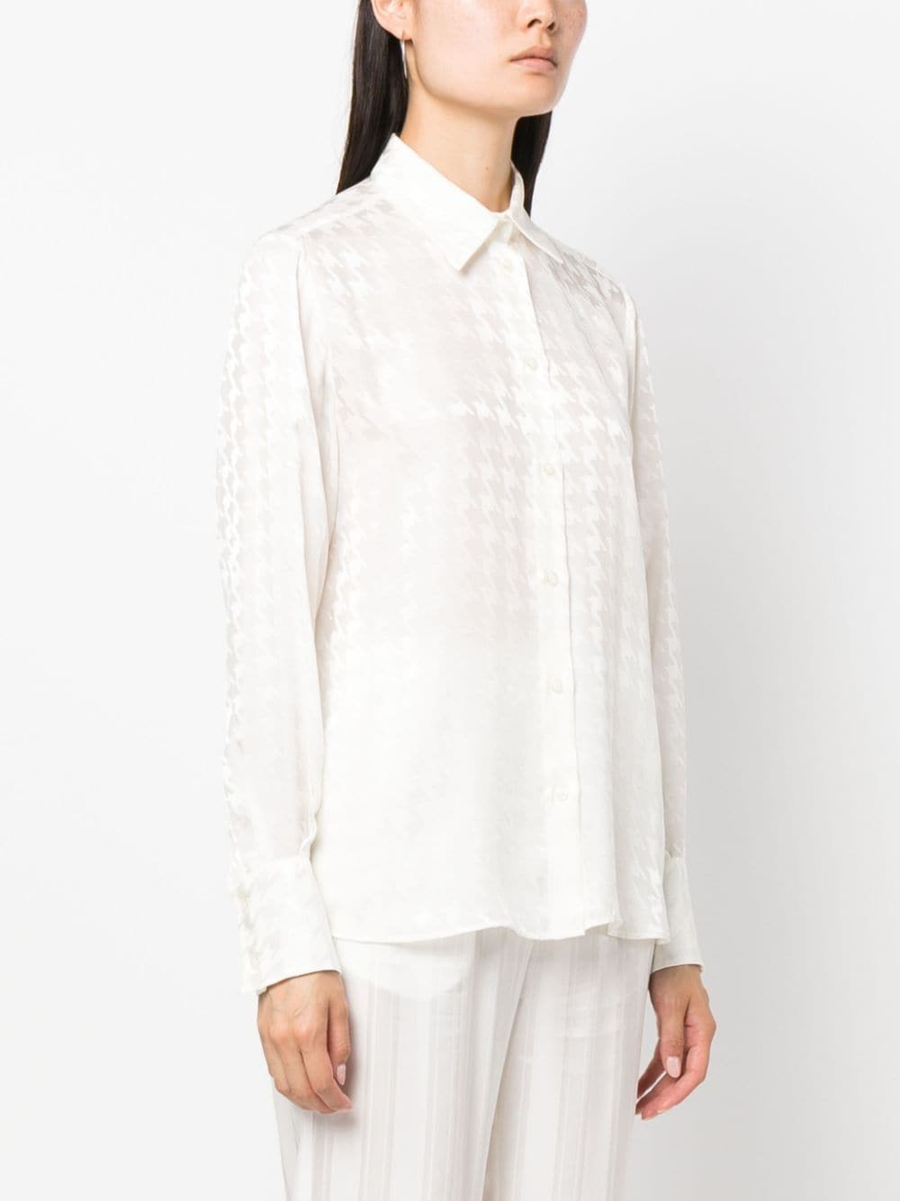 Shop Msgm Houndstooth-pattern Long-sleeve Shirt In Weiss