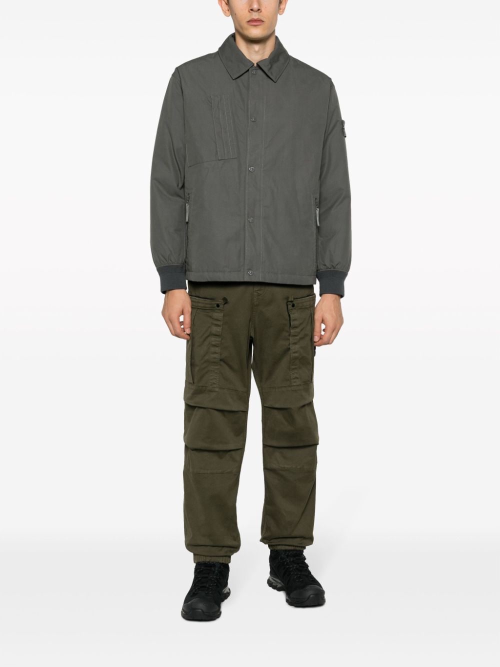 Shop Stone Island Ghost Compass-patch Jacket In Grey