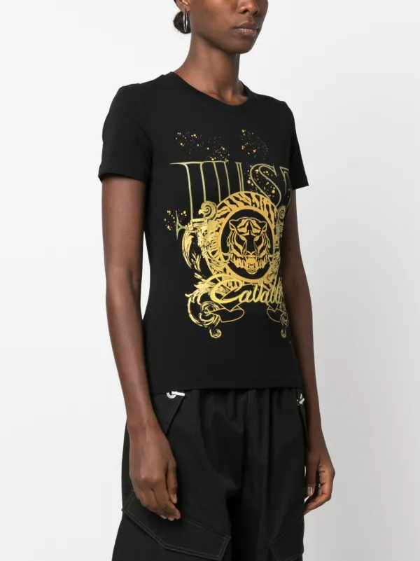 Just Cavalli Tiger Head-motif Cotton T-shirt | Black