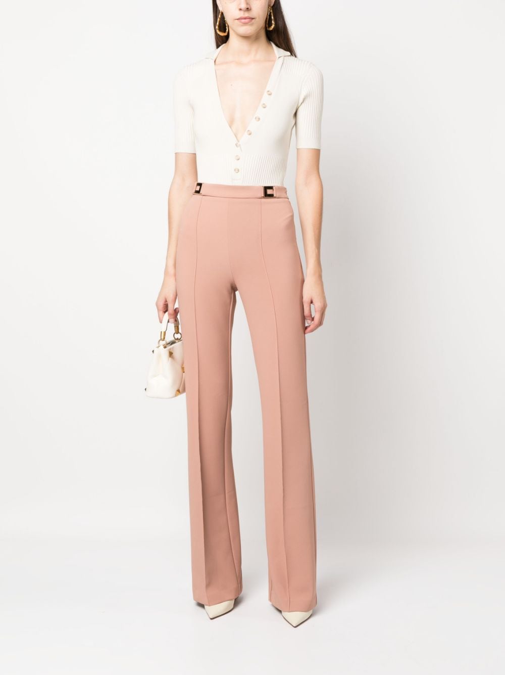 Shop Elisabetta Franchi Logo-plaque Flared Trousers In Pink