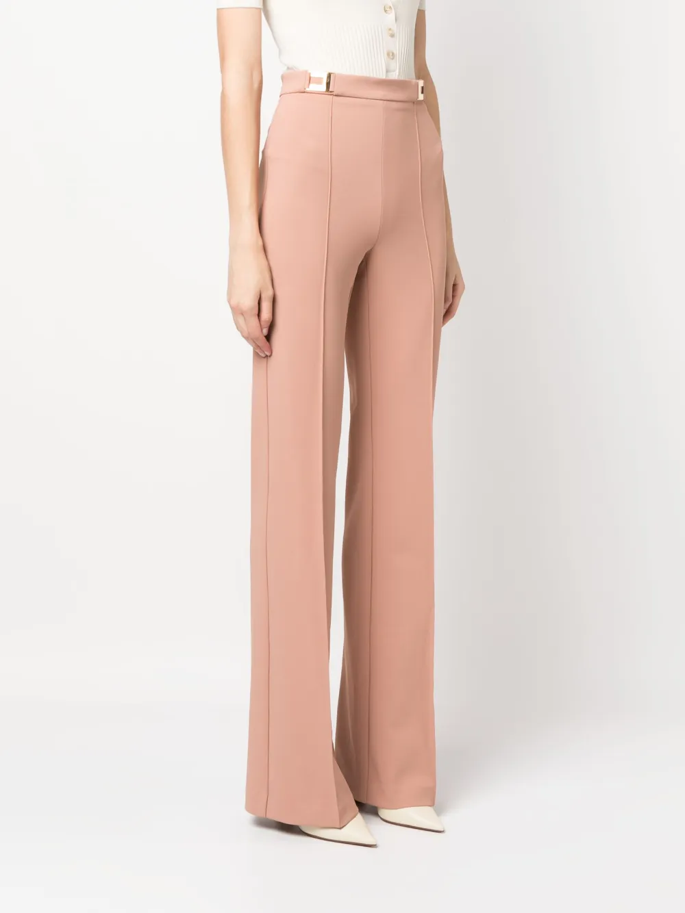 Shop Elisabetta Franchi Logo-plaque Flared Trousers In Pink