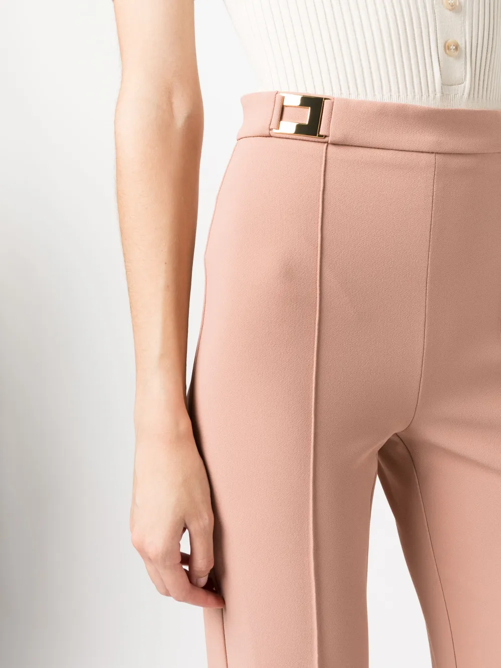 Shop Elisabetta Franchi Logo-plaque Flared Trousers In Pink