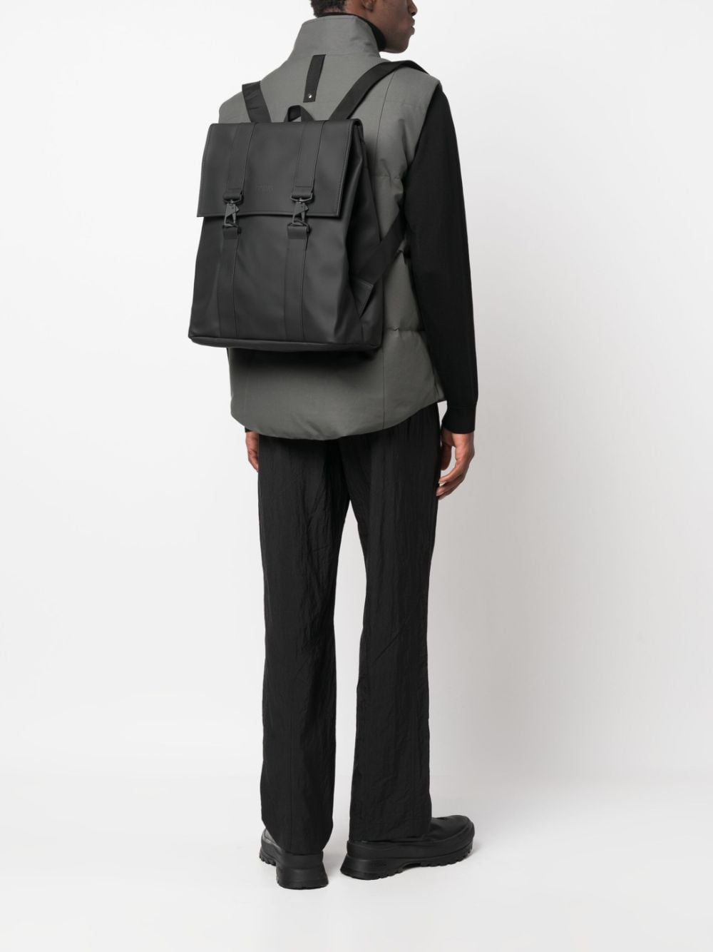 Shop Rains Msn Logo-debossed Waterproof Backpack In Black