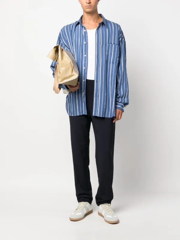 MSGM logo-waistband straight-leg Trousers | Blue | FARFETCH JO