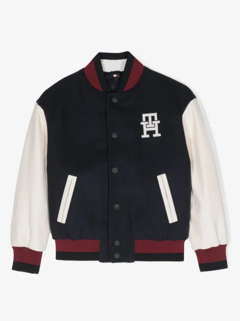 Tommy Hilfiger Junior logo-appliqué stripe-detail bomber jacket
