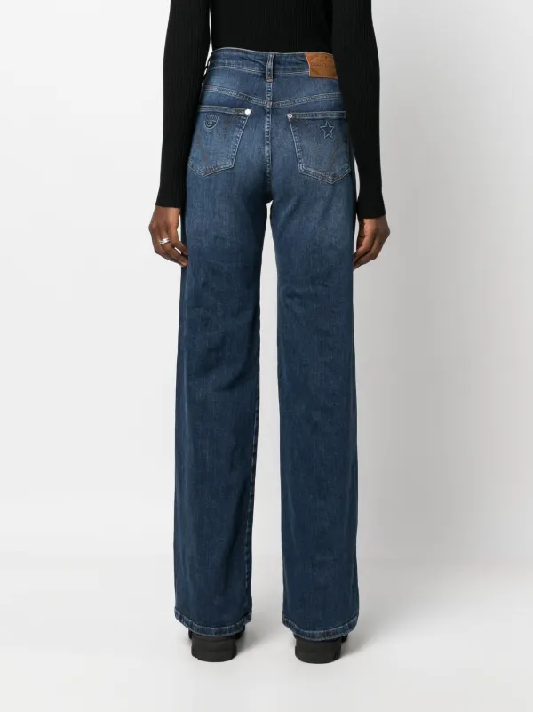パンツ CHIARA FERRAGNI Women Straight Pants 75CBB5R2CDW54904 Blue Chiara Ferragni star-embroidered straight-leg Jeans | Blue